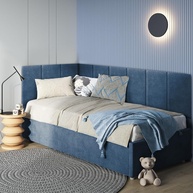 Cabeceira Estofada em L para Canto Alemão | Painel 3,00m x 40cm com Fita Adesiva | Decore seu Quarto com Estilo e Conforto (Azul) - imagem 1