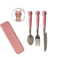 Kit Talheres Infantil com Estojo Rosa - 4 Peças em Aço Inox Decorado - imagem 1