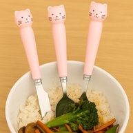 Conjunto de Talheres Infantil com Estojo Rosa - Colher, Garfo e Faca Segura em Aço Inox - imagem 3