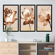Kit 3 Quadros Decorativos Grandes com Moldura - Flores em Tons de Cobre e Dourado | Decore com Elegância e Charme - imagem 2