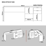 Mesa de Escritório Office NT 2060 com 2 Gavetas e 3 Nichos - Design Moderno em Branco - imagem 3