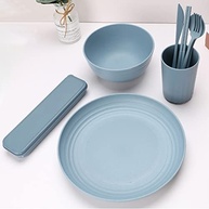 Conjunto de Utensílios de Mesa em Palha de Trigo Grau Alimentar - 32 Peças com Pratos, Tigelas, Copos e Talheres - imagem 3