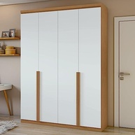 Guarda-Roupa Solteiro 4 Portas 2 Gavetas Alonzo - Design Clean Moderno em Amêndoa e Branco - imagem 2
