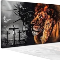 Quadro Borda Infinita Jesus Salvador Leão da Tribo de Judá - Tela Decorativa 90x60cm em Tecido Premium - imagem 1