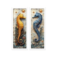 Kit 2 Quadros 18x45 cm Mar, Praia e Sol com Cavalo Marinho - Decoração Moderna em Vidro - imagem 1