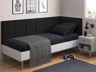 Cabeceira em L para Cama Solteiro com Proteção Lateral Estofada em Suede Preto - imagem 1