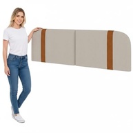 Cabeceira Estofada Queen em Linho Bege com Detalhe em Couro Ecológico | Design Slim Moderno 160x55cm - imagem 4