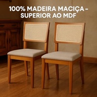 Kit 2 Cadeiras de Jantar em Madeira Maciça com Estofado em Linho Bege e Tela Sextavada - Design Atemporal e Conforto Duradouro - imagem 5