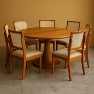 Kit 2 Cadeiras de Jantar em Madeira Maciça com Estofado em Linho Bege e Tela Sextavada - Design Atemporal e Conforto Duradouro - imagem 3