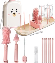 Kit de Limpeza de Mamadeira Rosa 6 em 1 - Escova Portátil com Prateleira de Secagem e Estojo para Viagem - imagem 1