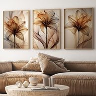 Quadro Decorativo Floral Abstrato em Aquarela - Elegância Moderna para Ambientes Sofisticados (Conjunto de 3, 50x75cm, Moldura Preta) - imagem 1