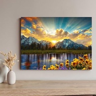 Quadro Decorativo Montanhas com Girasol 90x60cm - Paisagem em Tecido para Sala, Quarto e Escritório - imagem 5