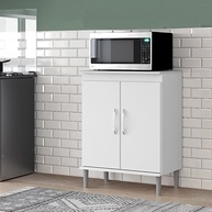 Gabinete Balcão para Cozinha com 2 Portas e Espaço para Microondas – Armário Multiuso em MDP Branco - imagem 5
