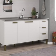 Balcão de Pia para Cozinha com 3 Portas e 3 Gavetas – Design Moderno em Branco - imagem 2