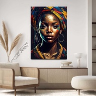 Quadro Decorativo Mulher Africana 130x90cm - Ilustração Moderna em Tecido para Sala e Quarto - imagem 1
