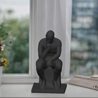 Escultura do Pensador Abstrato em Preto - Arte Contemplativa Moderna - imagem 3