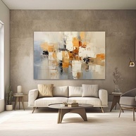 Quadros Decorativos para Quarto e Sala 100x70cm - Arte Abstrata Bege Branco Marrom Dourado em Canvas - imagem 1