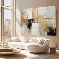 Quadros Decorativos para Quarto e Sala - Arte Abstrata 130x90 em Tecido com Textura Dourada - imagem 3