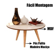 Mesa de Centro Dubai - Design Redondo Tripé com Pés Palito em Madeira - imagem 3