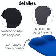 Mouse Pad Ergonômico com Apoio de Punho em Gel, Reduz a Tensão na Mão, Antiderrapante, Minimalista, Escritório, Gamer, Trabalho, Linha Super Premium - Cores Sortidas Preta ou Azul - imagem 3