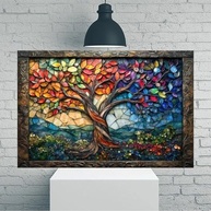 Arte de Parede Tela Rústica Vintage - Árvore da Vida em Mosaico 30x45cm - Decoração Moderna para Casa e Escritório - imagem 2