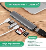 Adaptador Hub USB-C 7 em 1 com Saída HDMI 4K a 60Hz, 7 Portas, USB 3.0, Leitor de Cartão SD, Carregamento Rápido Multiportas e Fonte de Alimentação Tipo C - Premium - imagem 4