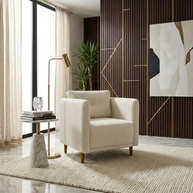 Poltrona Decorativa Aviv em Linho Premium Bege - Conforto e Estilo para Salas e Escritórios - imagem 2