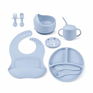 Kit de Alimentação para Bebê 8 Peças em Silicone Seguro com Ventosa e Babador - Ideal para Introdução Alimentar - imagem 1