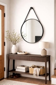 Espelho Adnet 60cm Lavabo Redondo em Couro Café – Design Sofisticado e Funcionalidade - imagem 2