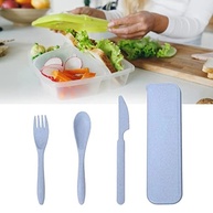 Conjunto de Talheres Portáteis em Palha de Trigo Reutilizáveis com Estojo - Ideal para Viagem, Piquenique e Acampamento (Azul) - imagem 4