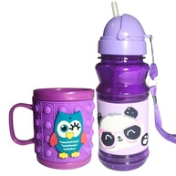 Kit Escolar Lilás com Garrafa e Caneca 3D Infantil Emborrachada com Canudo de Silicone - imagem 4