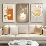 Arte de Parede Dourada Moderna emoldurada - Conjunto de 3 Peças de Luxo para Sala de Estar - imagem 1