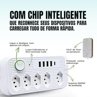 KIT 2x Régua de Energia 5 Tomadas + 4 USB + 1 USB-C 2m 2500W Preto - imagem 5