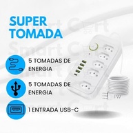 Régua de Energia Inteligente 5 Tomadas + 4 USB + 1 USB-C | Carregamento Rápido e Proteção Completa | Cabo 2m Bivolt - imagem 4