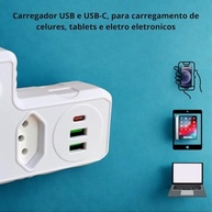 Régua de Energia Premium: 4 Tomadas, 2 USB e 1 USB-C com Carregamento Inteligente e Proteção Anti-Chamas - imagem 5