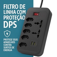 Régua de Energia com 5 Tomadas, 3 USB (1 Tipo-C) e Proteção contra Sobrecarga - Preto - imagem 3
