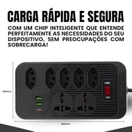 Régua de Energia 5 Tomadas Universais + 3 USB (Tipo C) - 2 Metros 2500W - imagem 4