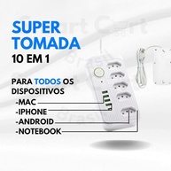 Régua de Energia Inteligente 5 Tomadas + 4 USB + 1 USB-C | Carregamento Rápido e Proteção Completa | Cabo 2m Bivolt - imagem 3