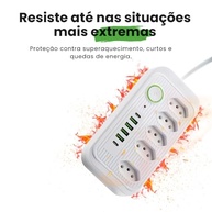 Régua de Energia Premium: 5 Tomadas, 4 USB-A, 2 USB-C, Cabo 2m Bivolt - Carregamento Inteligente - imagem 4