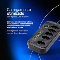 Régua de Energia Premium: 5 Tomadas, 4 USB + 1 Tipo-C, 2500W Bivolt - imagem 3