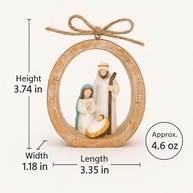 Enfeite de Presépio Oval Sagrada Família em Resina Pintada à Mão com Arco de Juta - Decoração Religiosa para Árvore de Natal e Guirlandas - imagem 3