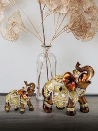 Enfeite 2 Elefantes Indianos em Resina - Decoração Elegante para Sala e Rack - imagem 1