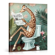 Arte Engraçada de Parede Banheiro Girafa Lendo Jornal - 20x25cm - Decoração Divertida e Criativa - imagem 1