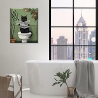 Arte de Parede Engraçada - Gato Lendo Jornal no Vaso | Pôster 20x25cm para Decoração de Banheiro - imagem 3