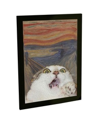 Quadro Decorativo A2 Engraçado Gato Pintura O Grito Close - Moldura Moderna com Grampos Flexíveis - imagem 1