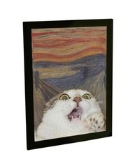 Quadro Decorativo A2 Engraçado Gato Pintura O Grito Close - Moldura Moderna com Grampos Flexíveis - imagem 2
