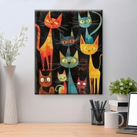 Arte de Parede de Gato Abstrata - Impressão em Tela Enquadrada 20x25cm - imagem 5