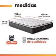Colchão Casal Molas Ensacadas Pillow Top Maximus 138x188x24cm - Conforto e Suporte Individualizados - imagem 3