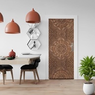 Adesivo Decorativo de Porta Madeira Estilo Mandala Entalhada - Design Artesanal Elegante - imagem 5