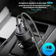 Carregador Veicular 60W Turbo USB-C: Duas Entradas, Carregamento Ultra Rápido e Compatibilidade Universal - imagem 4